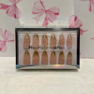 Nail Reformation Press On Nails Almond Gold French 3D Tips 30‎ Piece Kit